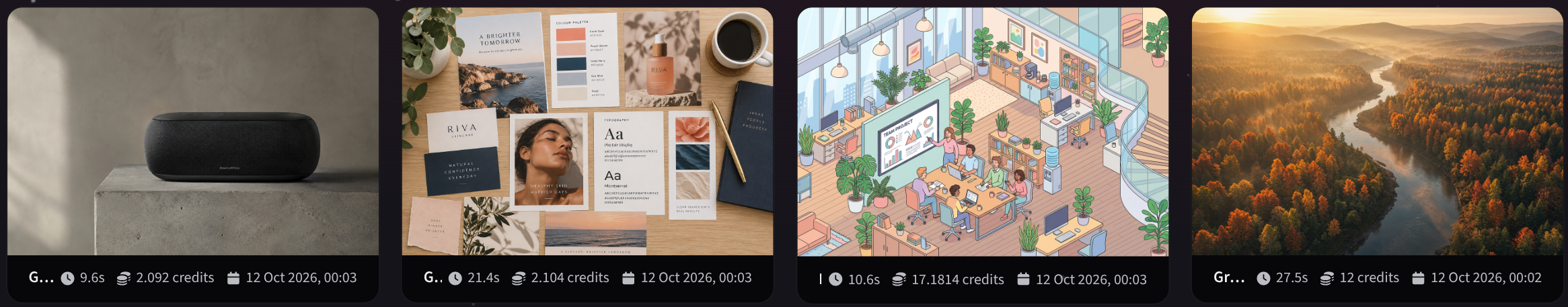 Four images generated in MTN AI Canvas, each with its generation cost